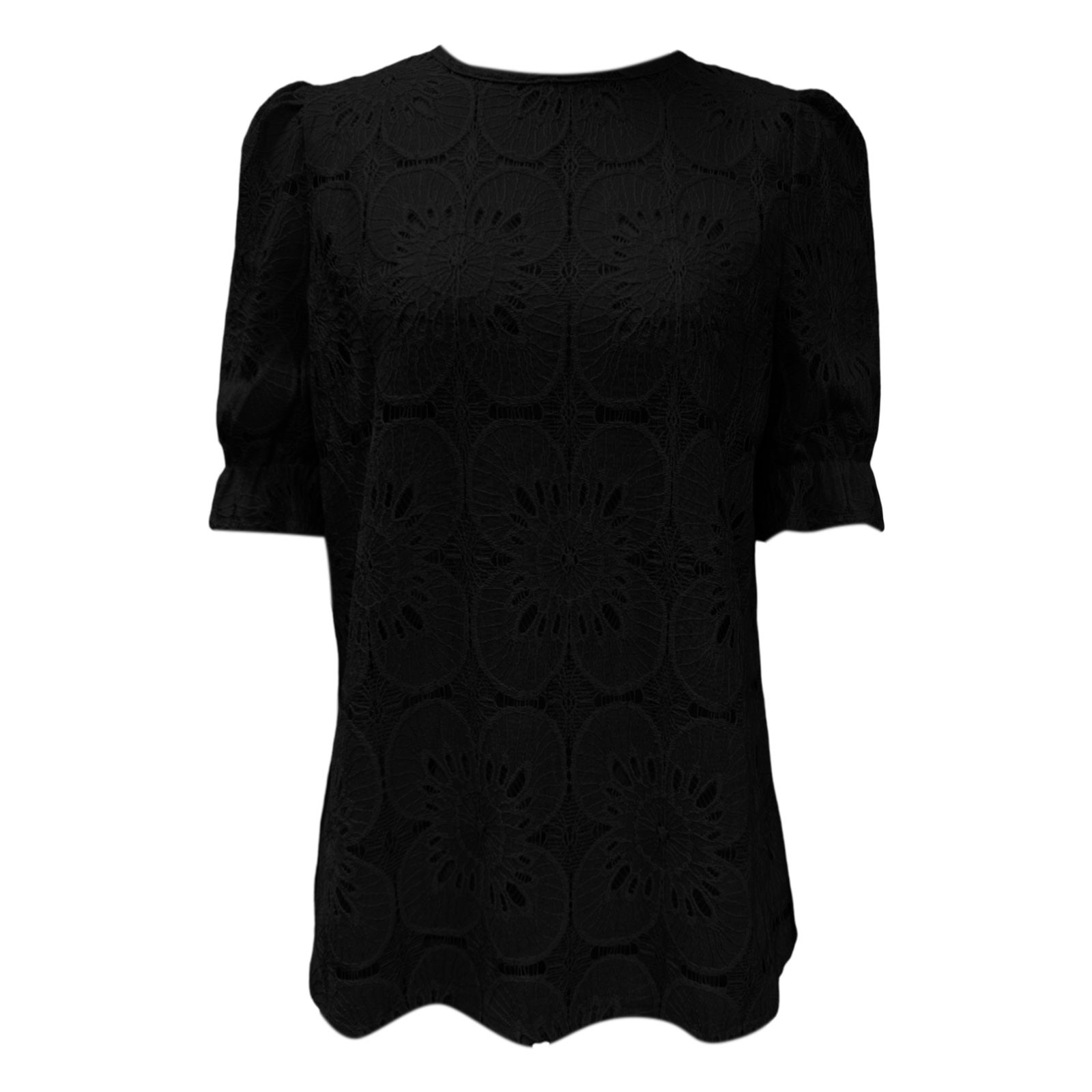thumbnail image 5 of Blusa con mangas abullonadas y ojales para mujer - Viscosa y nailon, bordada con encaje, verano, 5 of 5
